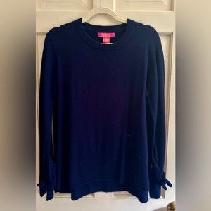 Catherine Malandrino Navy Blue Cashmere Sweater with Tie-Back Sleeves